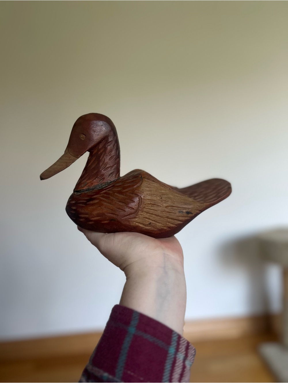 Vintage Hand-Carved Wooden Duck Figurine